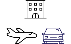 one hotel icon + airplane icon + car icon