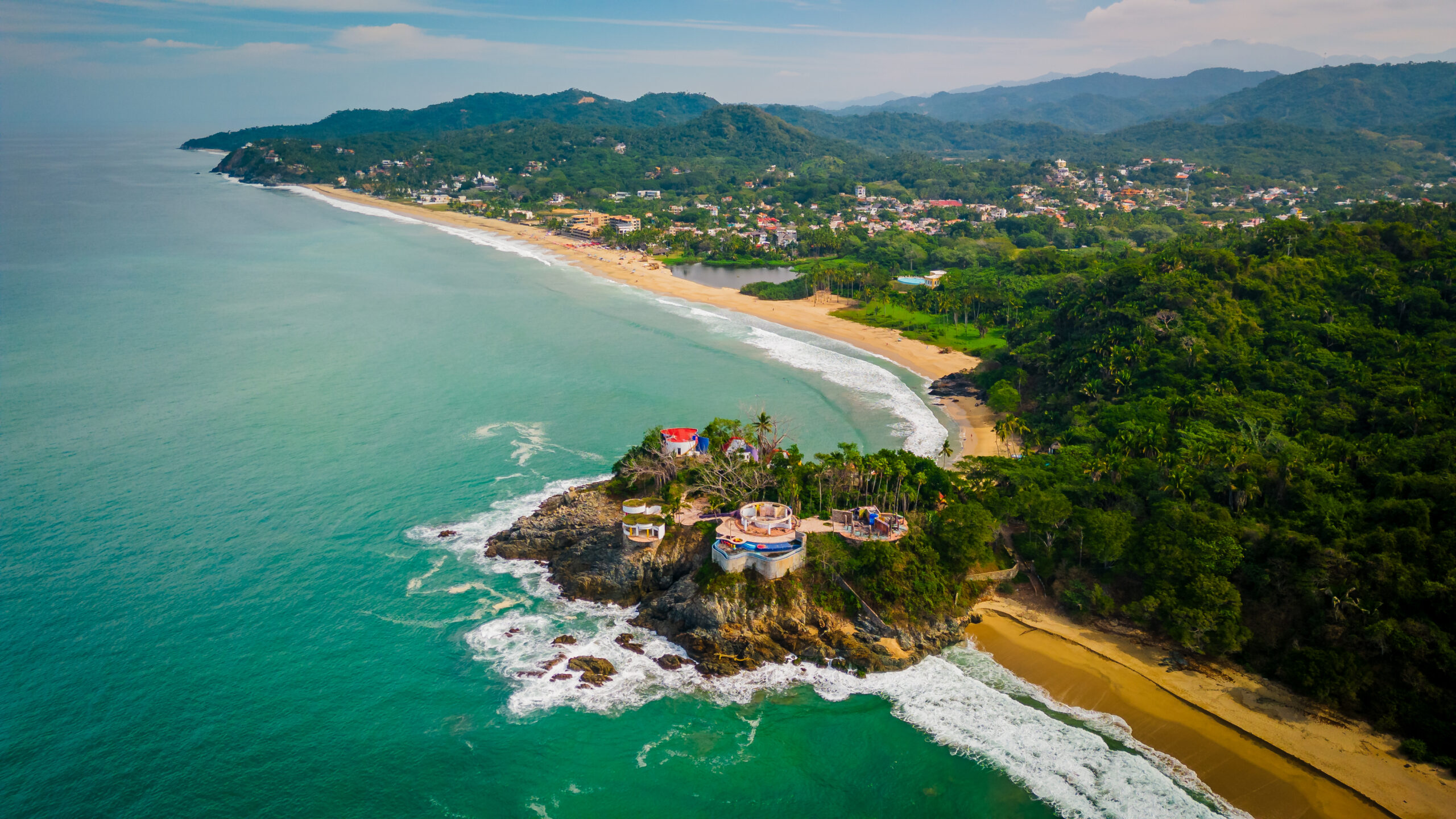 San Pancho Beach Town Aerial Drone Landscape Mexican Town Nayarit Pacific Coast of Mexico, Puerto Vallarta