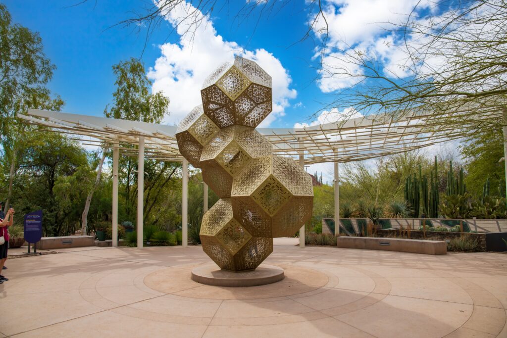 Desert Botanical Garden’s exhibition Light Bloom—a captivating geometric light installation.